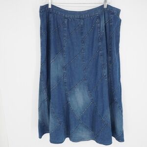 Studio West Skirt Womens Size 3X Plus Blue Denim A-Line Elastic Waist Midi Y2K